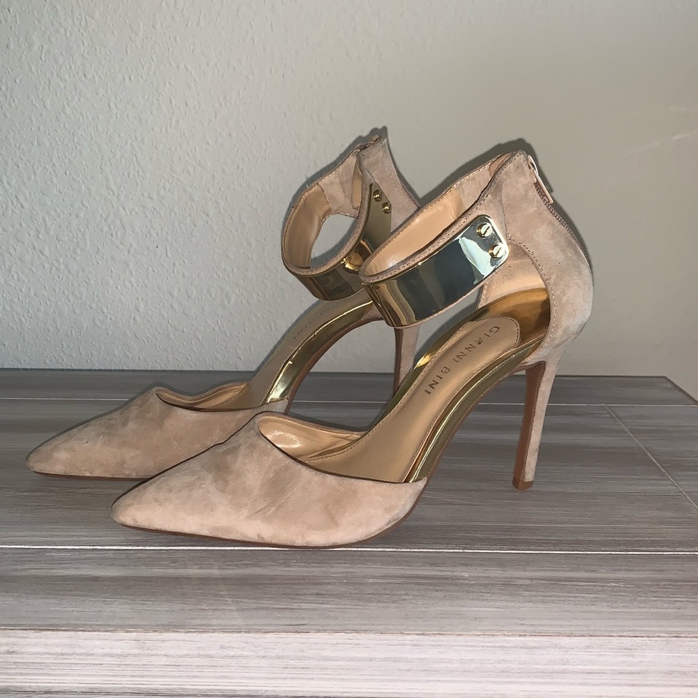 Gianni Bini Tan Suede HeelsGold Ankle Clasps - 8